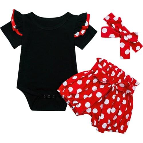 Newborn Infant Baby Girls Ruffles Romper Tops Polka Dot Shorts Headbnads Outfits Set Newborn Baby Jumpsuit Clothes 0-2T