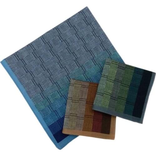 3Pcs/Set Mens Cotton Handkerchief Gradient Color Wall Brick Plaid Patterns Pocket Square Hankies for Wedding Party Gift Random