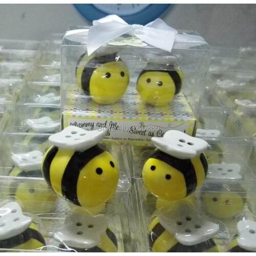 300pcs(150sets)/lot wedding favors gifts for Guest Mommy and me Ceramic Honey bee Salt and Pepper Shakers Baby Shower Souvenir