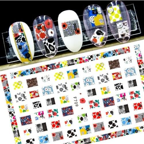 3D Nail Sticker Decals Self-adhesive Stickers for Nails Geometric Checkered Stripes Stickers for Manicure Nail Art Decoration