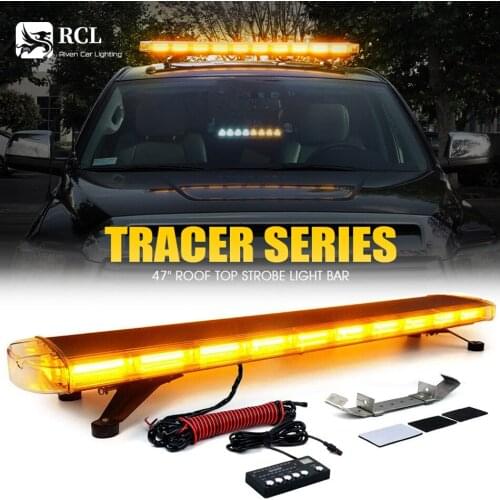 47 Inch COB LED Amber Rooftop Emergency Strobe Lights Bar w/Adjustable Mounting Brackets Hazard Warning Flashing Lighting