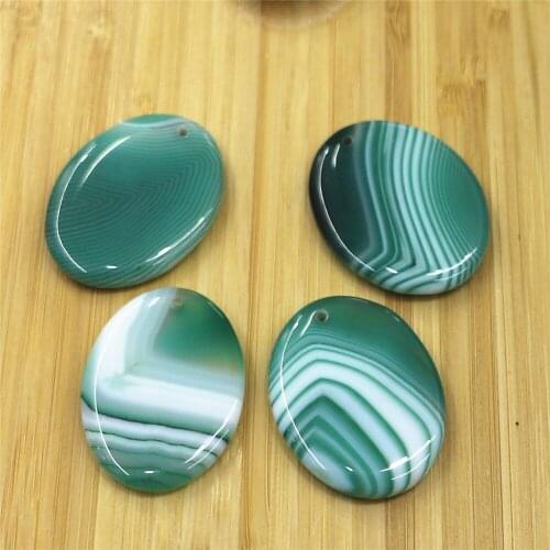 6pcs Natural Stone Oval Green Striped Agates Necklace Pendant, Making Loose Beads DIY Pendant Random Color Onyx Necklace