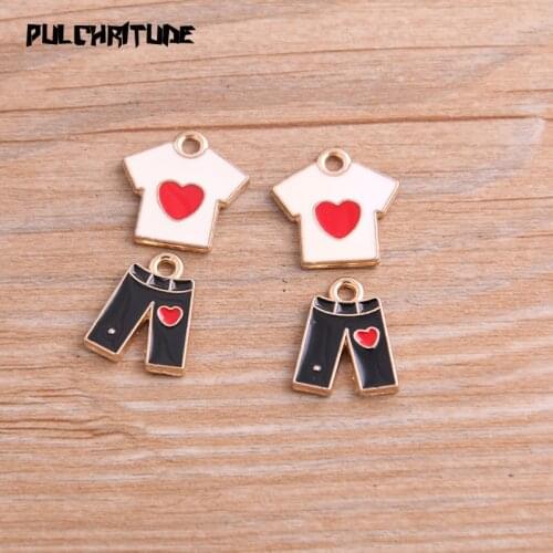 8pcs 16*17mm Alloy Metal Drop Oil Heart White T-shirt Pants Charms Pendant For DIY Bracelet Necklace Jewelry Making