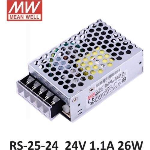 Ac dc power source 24V 1.1A 25W Original Meanwell Switch Power Supply RS-25-24 Miniature size 300VAC input surge SMPS PSU 24V DC