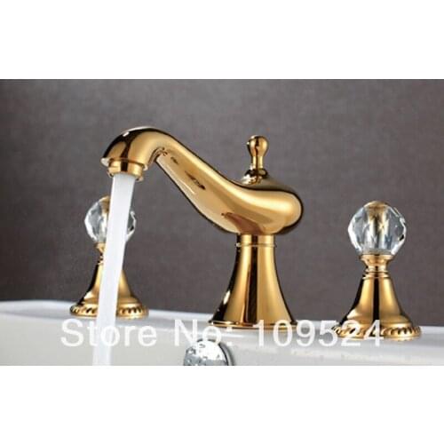 FREE SHIPPING gold colour 3 Pieces widespread lavatory sink waterfall Roman faucet