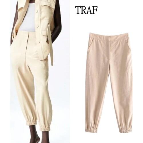 TRAF Za Woman Pants 2021 Summer Y2k Jogging Women Pants Vintage High Waist Casual Woman Clothes Loose Tracksuit Trousers Pocket