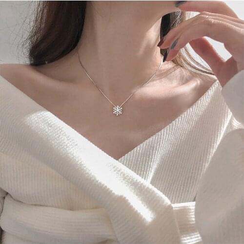 ModaOne Bling Snowflake Gold Color Cubic Zirconia Clavicle Chain Necklace For Women Girls Luxury Simple Fashion Dainty Jewelry