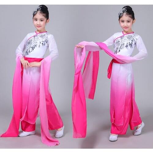 Childrens classical Chinese costumes Yangko dance costumes umbrella fan dance Chinese style sleeves girls practice clothing