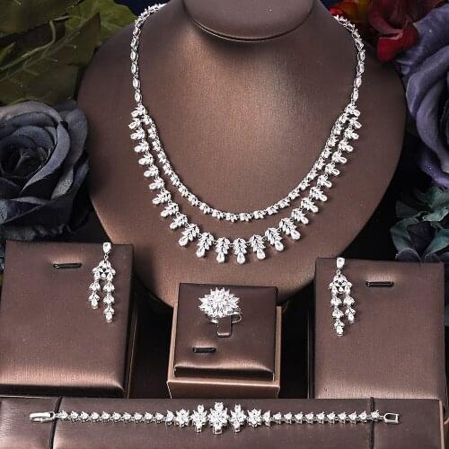 Jankelly luxury 4pcs Bridal Zirconia Jewelry Sets For Women Party, Luxury Dubai Nigeria CZ Crystal Wedding Jewelry Sets
