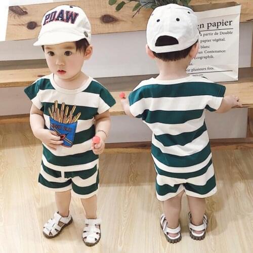 Baby boys clothes sets summer short sleeve t shirt+shorts 2pcs/set toddler costuming fashion stripe pullover shirt elasitc pant