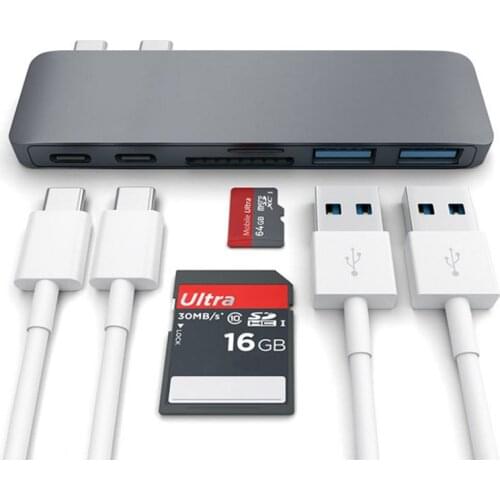 USB C 3.1 Type-C HUB Dual USB-C to HDMI RJ45 USB PD 3.0 SD for MacBook Adapter
