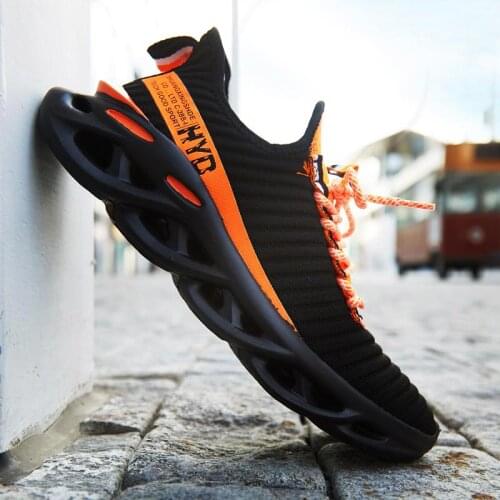 Big Size Lightweight Mens Summer Sports Shoes Women Running Shoes for Men Damping Sport Shoes Men Sneakers Black Orange E-484