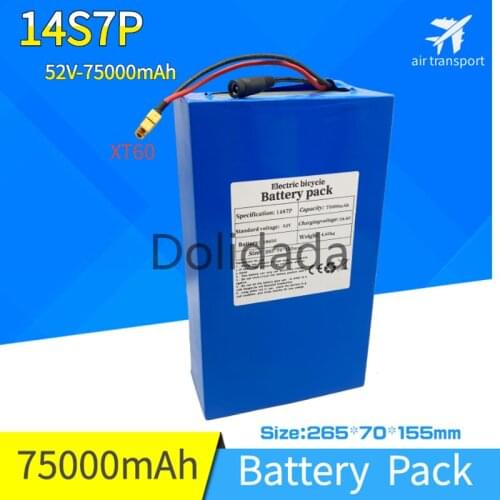 52V 14S7P 75000mAh 18650 750W lithium battery for balance car, electric bicycle, scooter, tricycle (with BMS 58.8v 30a charger)