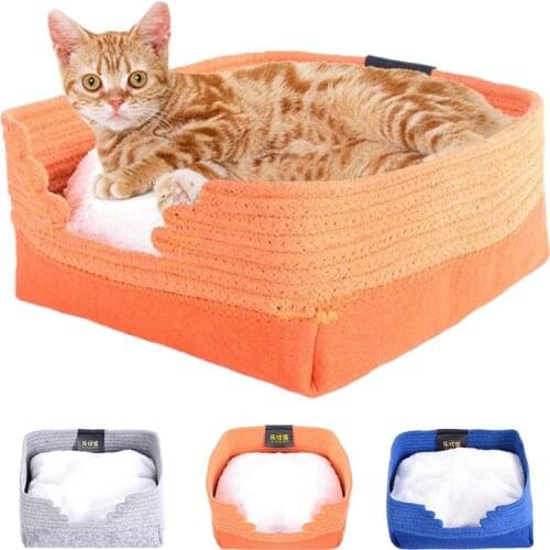 New Arrived Cat Bed Soft Warm Cat House Pet Mats Puppy Small Dog Cushion Square Bed Funny Pet Products 3 Color 26*26*13 cm