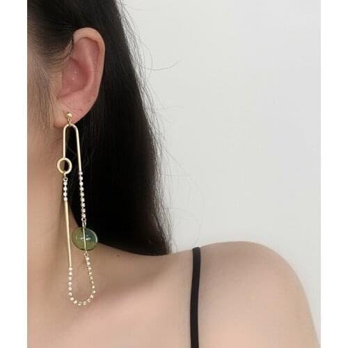Origin Summer Temperament Circle Green Resin Long Dangle Earrings for Women Girl Metallic Rhinestone Tassel Earrings Jewellery