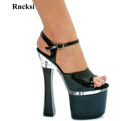 Rncksi Night Club Pole Dance Sandals Women Platform Open Toe Sexy Straps sandals 18cm Square high heels dress New Girls shoes