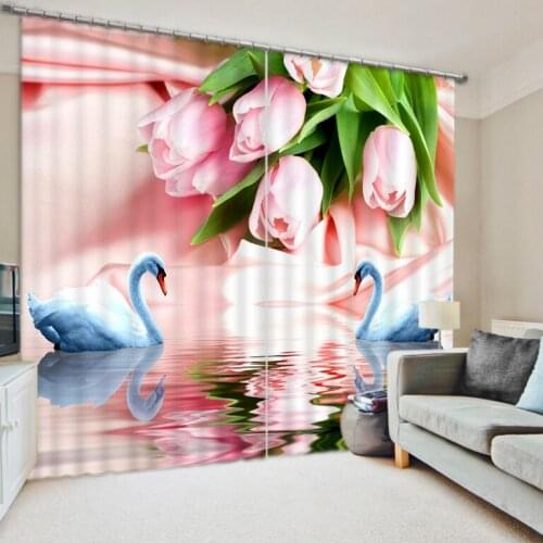 Luxury Blackout 3D Window Curtain For Living Room pink lily flower curtains
