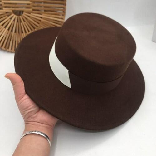 Panama Europe and the United States the new wool Fashionable flat top stitching Fedora literary grace hat women British