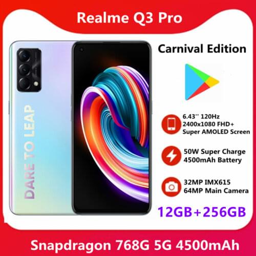 Realme Q3 Pro Carnival Edtion 5G Mobile Phone 8GB128GB 6.43"AMOLED 120Hz Refresh rate Snapdragon 768G 50W Fast Charge 64MP OTA