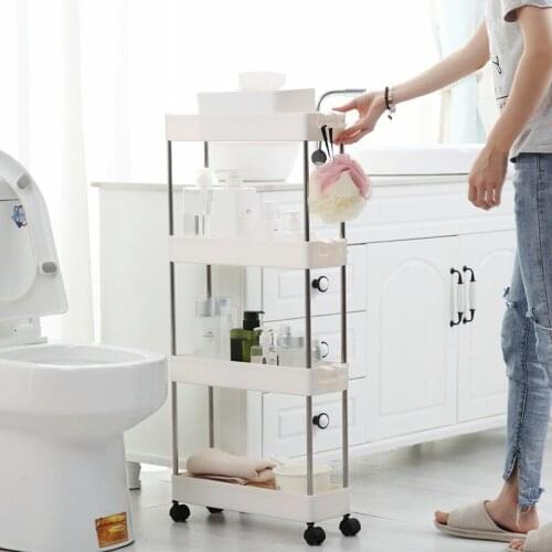 Bathroom Gap Storage Rack Kitchen Movable Assemble Organizer Plastic Storage Slide Living Room Shelf Tower Rack Space Saving