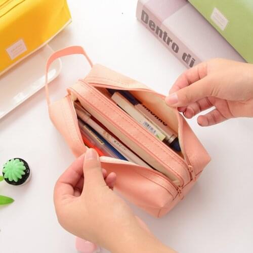 Girls Cute Pencil Case Pen Large Capacity Fabric Storage Bag 2 Compartments Makeup Coin Purse School Office Stationary Supplies