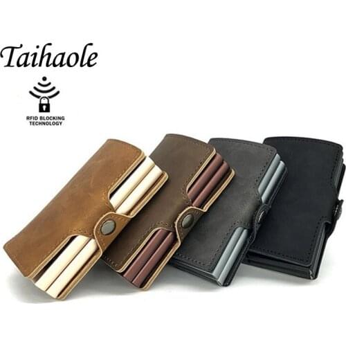 2020 Smart Wallet Double Boxes Card Holder High Quality Metal Box RFID Blocking Anti-theft PU Leather Travel Money Bag