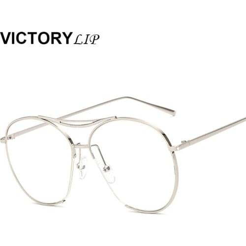 Victorylip Classic Men Vintage Sun Glasses Women Metal Frame sunglasses Clear Lens Transparent Retro Female Optics Eyeglasses