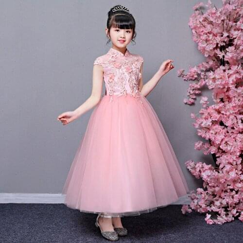 Vintage Flower Girls Dress for Wedding Evening Children Princess Party Pageant Long Gown Kids Dresses for Girls Formal Clothes