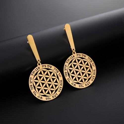 Dawapara Vintage Flower of Life Earrings Ancient Egypt Totem Stainless Steel Jewelry Golden Supernatural Talisman Earring