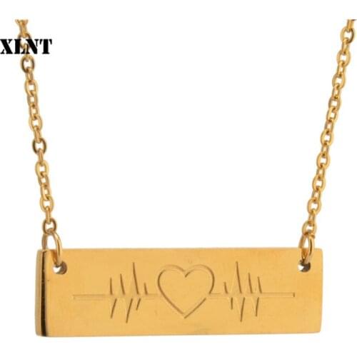 XLNT Stainless Steel Heartbeat Necklace Women Love Heart Necklaces & Pendants Medical Nurse Doctor Lover Gifts