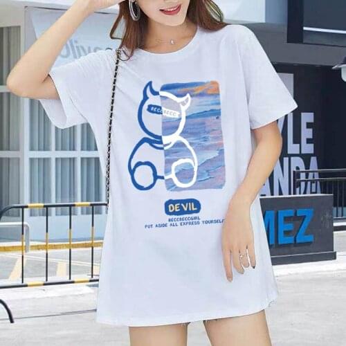 Women T-shirt 100% Cotton Animal Cartton Printed Short Sleeve 2021 Summer Casual Oversized Female T-shirts Streetwear Harajuku