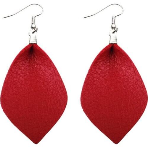 ZWPON Leather Leaf Earrings for Women Trendy Spring Red Earring 2020 Hot Selling Leather Earrings aretes largos Wholesale