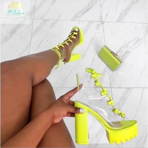 New Arrival Punk Style Thick Platform Lace Up Women High Heel Shoes PVC Leather Gladiator Sandals Cool Ladies Shoes Woman