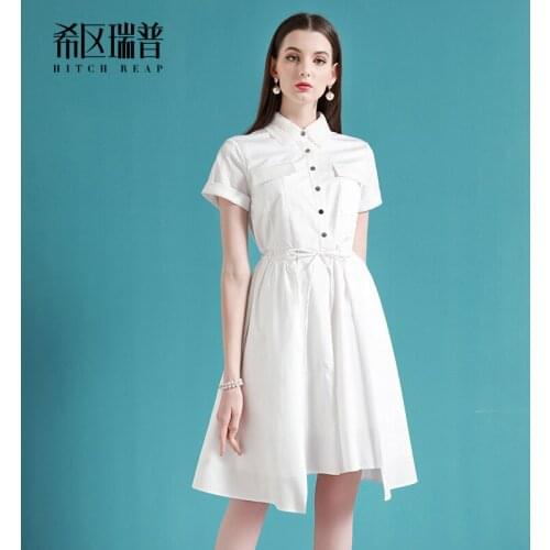 High End Temperament Long Skirt 2021 Summer New Celebrity Cotton Hemp V-Neck Waist Short Sleeve Dress Lady