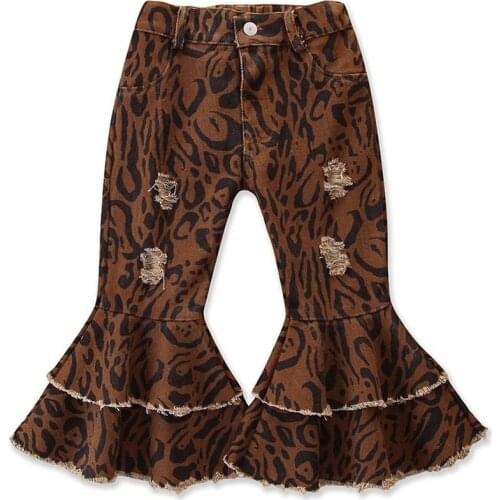 2020 Children Girl Red Leopard Flare Pants Tassel Toddler Kids Baby Solid Boot Cute Long Denim Bell-bottomed Trouser for Clothes