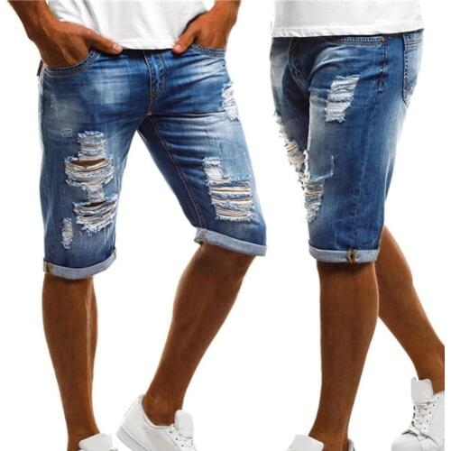 2020 Fashion Plus Size Vintage Summer Men Ripped Jeans Turn Up Cuff Fifth Pants Denim Shorts jeans men