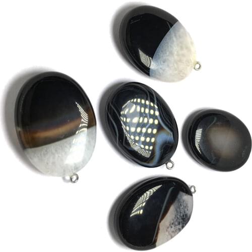 2020 New Ladies DIY Pendants For Natural Stone Charmss Fine Black Egg Shape Agates Pendant Size 35x45mm