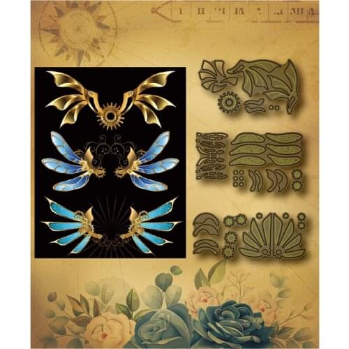 2021 new steampunk 3 demon wings metal cutting die die from scrapbook DIV embossing layered decoration craft stamp