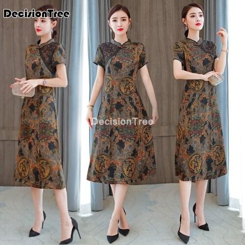 2021 chinese dress silk traditional chinese dress women vestidos vintage qipao sexy cheongsam flower print oriental dress