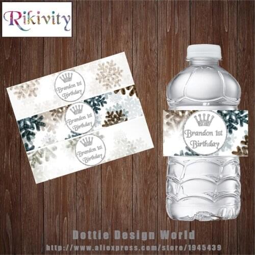 20 Pcs Custom Wedding Snowflake Water Bottle Labels Candy Bar Wrapper Wine Champagne Label Baby Shower Birthday Party Decoration