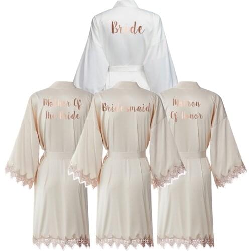 Champagne Satin Silk Bride Robe Women Wedding Robe Lace Robe Dressing Gown Bridesmaid Robes Bridal Robes
