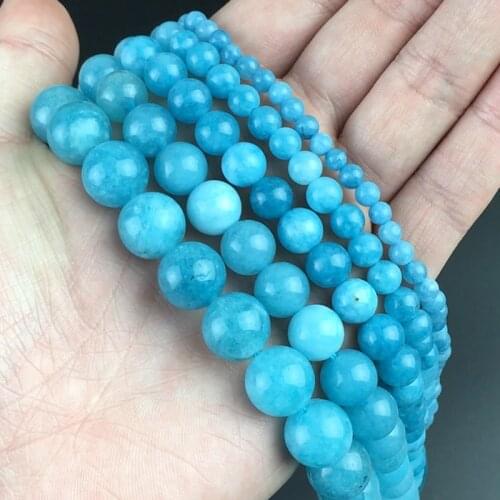 Natural Angelite Stone Sky Blue Beads Smooth Round Loose Spacer Bead For Making Jewelry DIY Bracelet 15'Strand 4/6/8/10/12mm