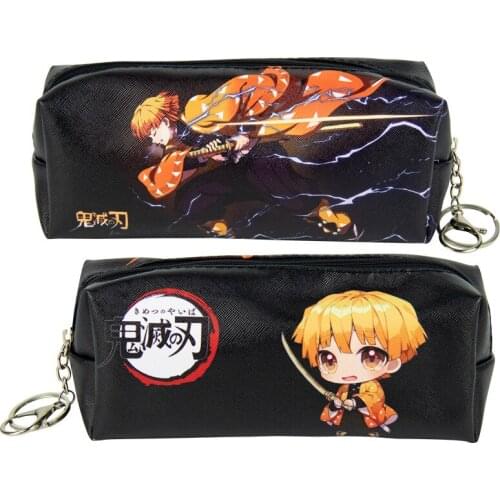 Anime Pencil Case Demon Slayer Cartoon Stationery Peripheral Cute Canvas Stationery Gift Zipper Pencil Medium Rectangle Square
