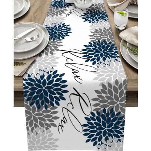Dahlia Blue Grey Table Runner Luxury Wedding Decoration Table Cover Christmas Decoration Tablecloth
