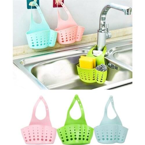 Kitchen Sponge Holder Adjustable Strap Solid Color Sink Organizer Sponge Rack Sink Hanging Storage Bag Basket Kitchen Tool