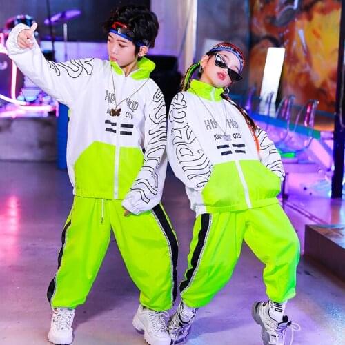Fluorescence Color Hip Hop Clothing For Kids Children Jazz Dance Costumes Long Sleeved Jacket Cargo Pants Stage Outfits DQS7890