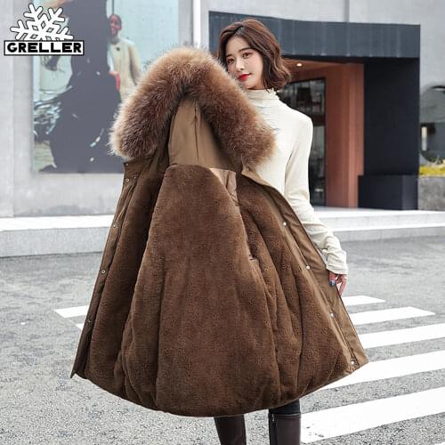 GRELLER Winter Jacket Women Thick Parkas Fur Liner Hooded Winter Coat Women Wadded Jacket Long Parkas Gilrs Jaqueta Feminina