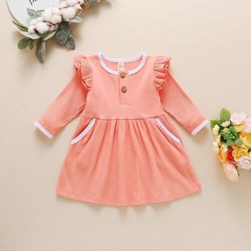 Melario 0-5Y Toddler Kids Baby Girl Spring Dress Ruffles Long Sleeve Solid Cotton Linen Party Casual Dress Clothes