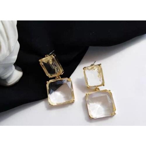 Classic Geometric Transparent Square Pendant Drop Earrings For Woman Korean Fashion Jewelry Goth Girls Exaggerated Accessories