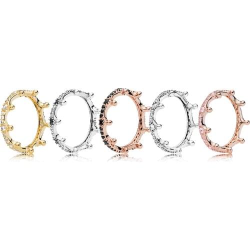 5 Color Silver Color Diy Crown With Full Crystal Rings For Women Wedding Beauty Jewelry